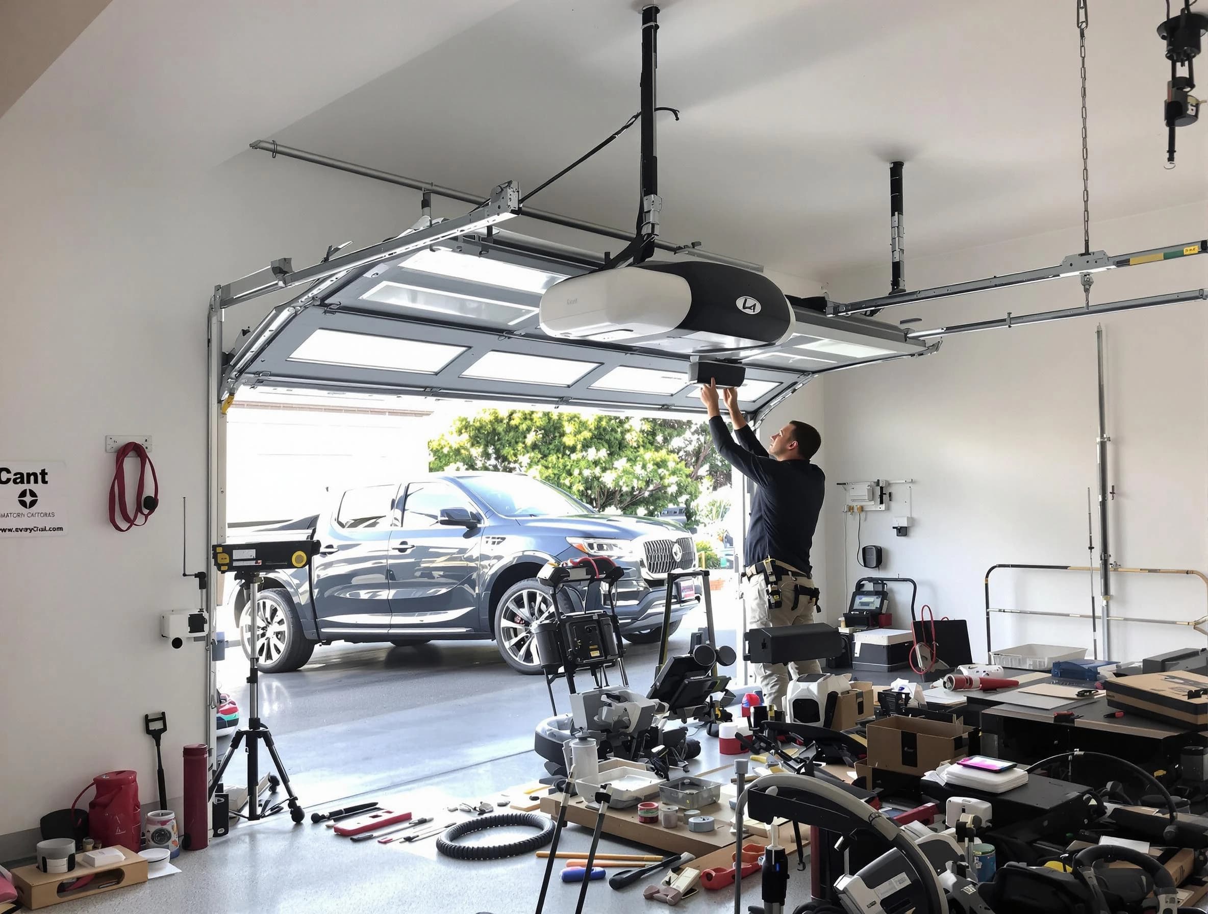 Pawtucket Garage Door Repair specialist installing smart garage door opener system in Pawtucket home
