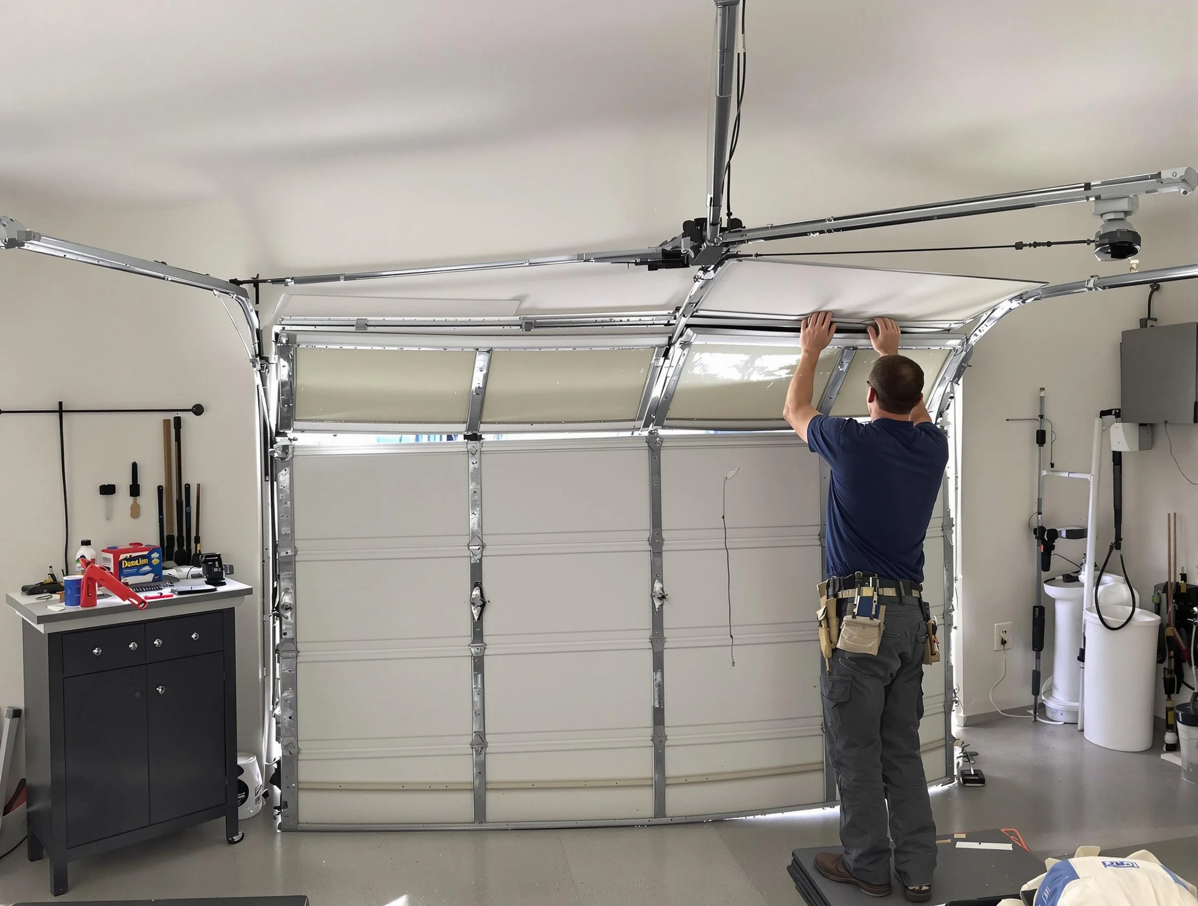 Pawtucket Garage Door Repair specialist performing precise section replacement on Pawtucket garage door